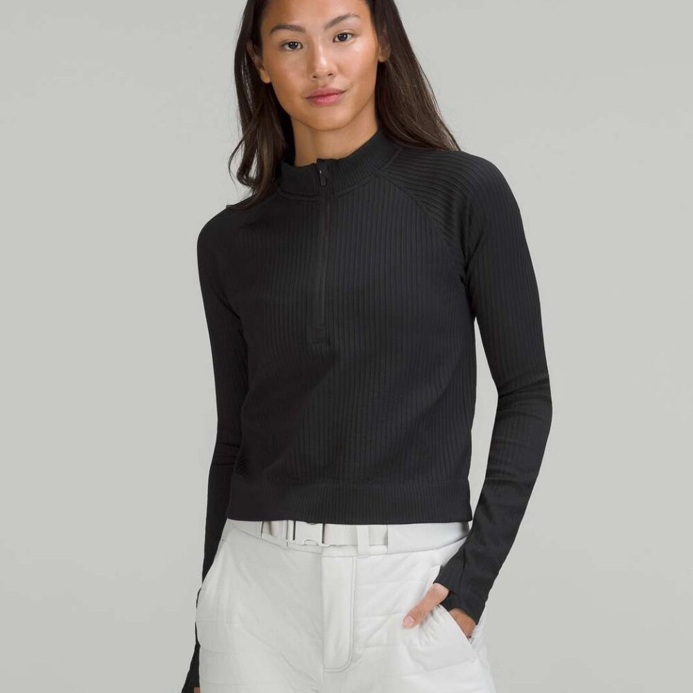 Lululemon Rest Less Cropped Half Zip Colour Rib Black / Black - Size 6